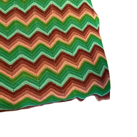 Vintage Handmade Afghan Crochet Blanket Green Mauve Ivory Granny Chevron 68x86 - Picture 7 of 9